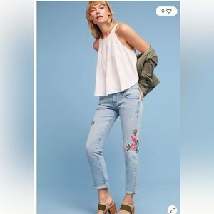 Pilcro Sky Blue Floral Cropped Jeans
